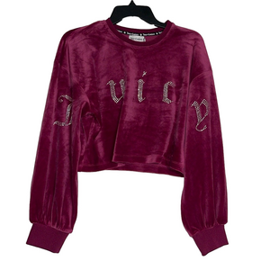NWT Juicy Couture Medium Raspberry Glaze Velvet Crop Top Rhinestones Puff Sleeve